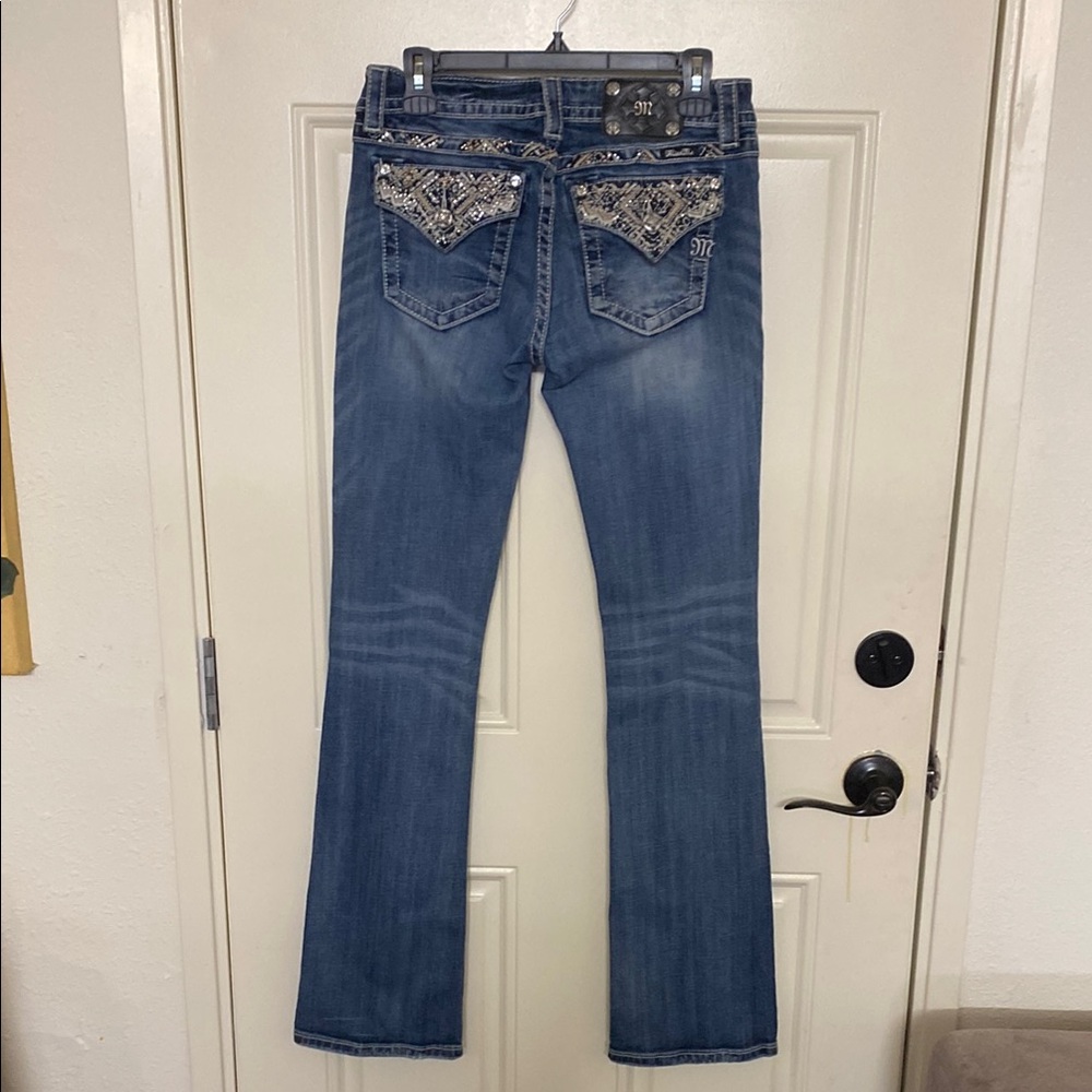 Miss Me Blue Boot Cut Jeans with Embroidery and Contrast Stitching